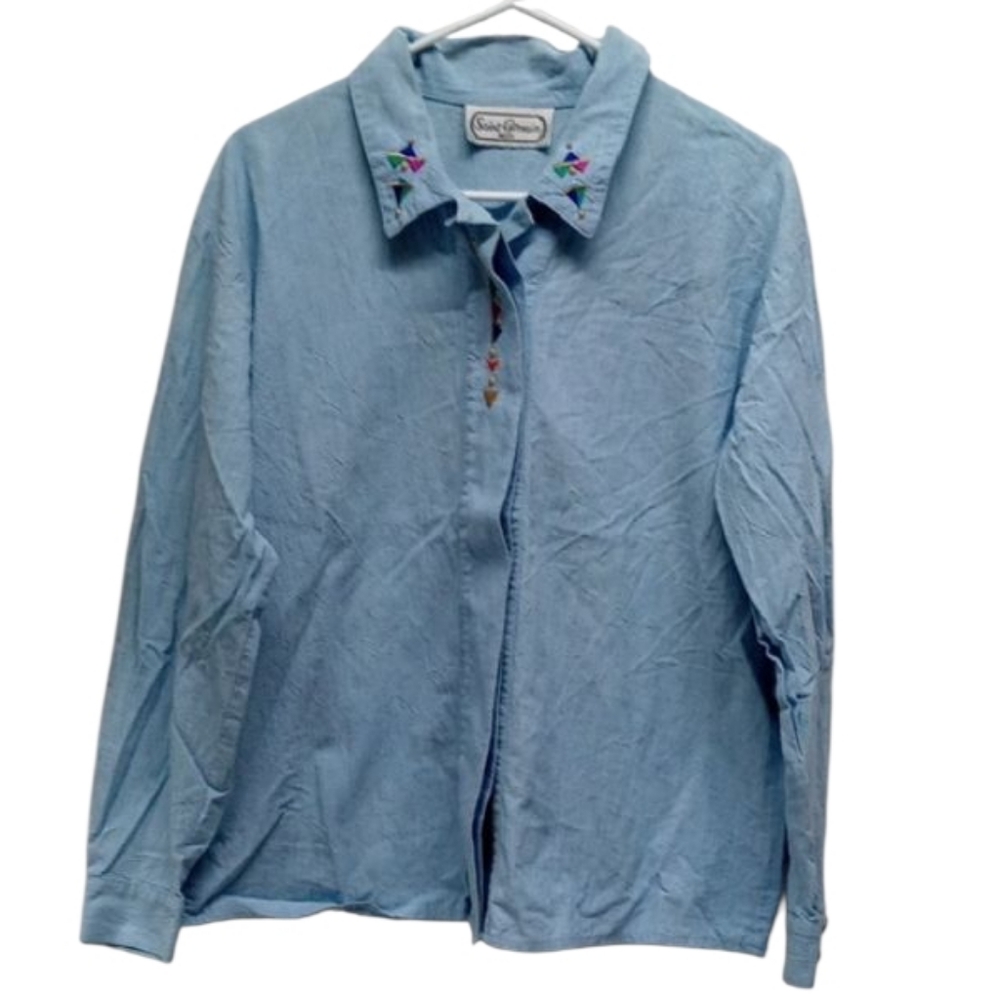 Saint Germain Light Blue Chambray Embroidery Button Down Shirt